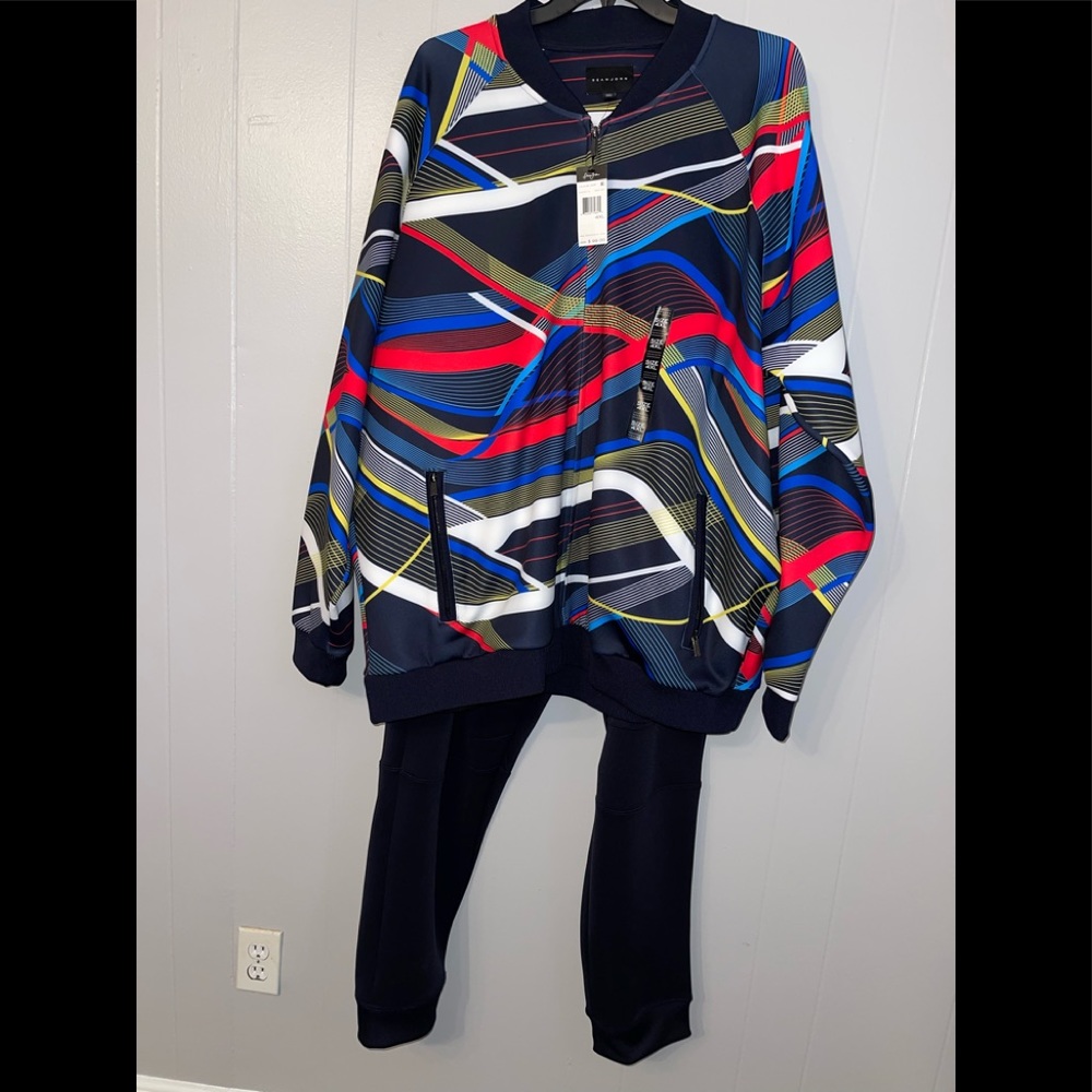Men’s Sean John Allover Curve Print Track Jacket and Pants Size 4XL
